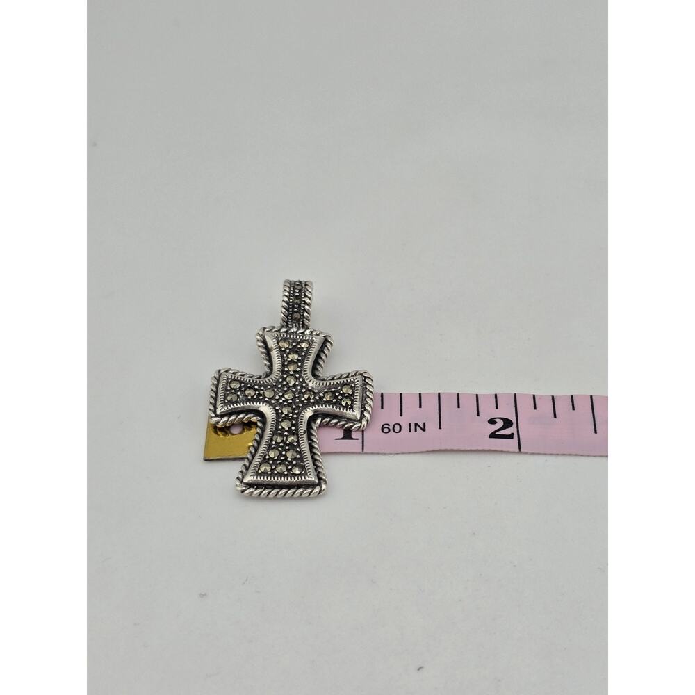 STERLING SILVER 925 Jesus cross pendant marcasite STONES - Picture 9 of 13